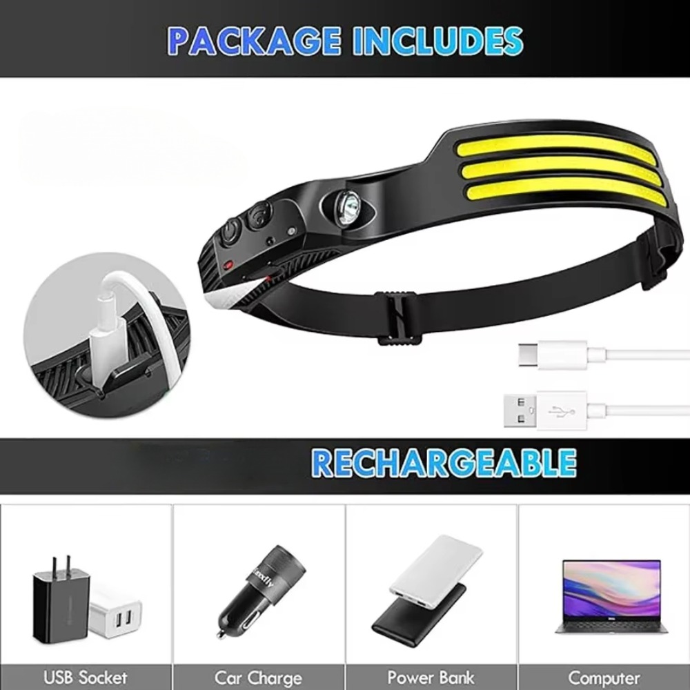 COB LED Induction Headlamp USB - огляд і ціна Fish Finder Battery